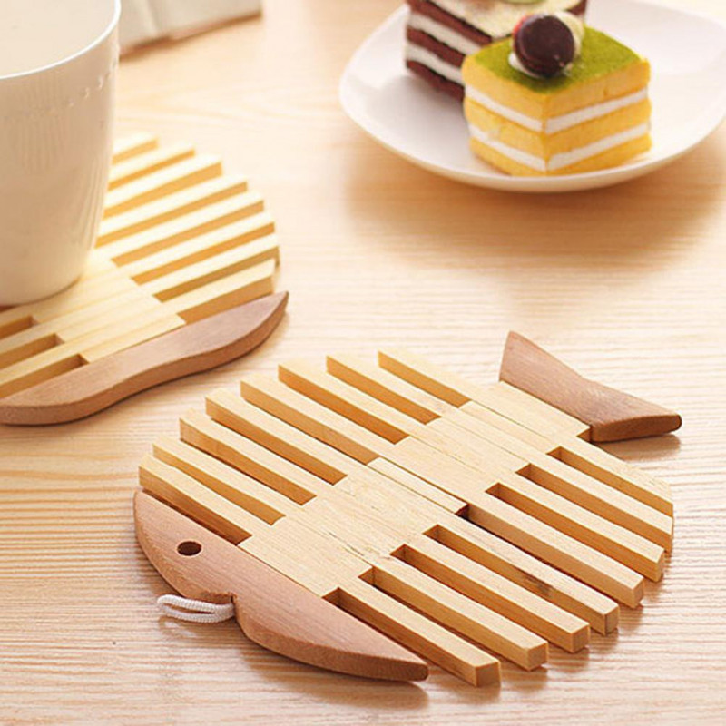 Rolig Kök Tillbehör Fisk Ben Typ Bambu Matta Pacemat Bambu Coasters Isolering Pott Matta