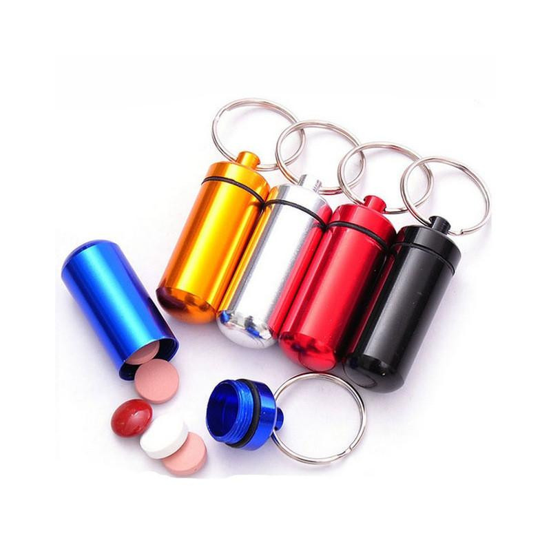1 Pcs Små Metall Behållare Aluminium Piller Låda Hållare Ckelring Medicin Förpackning Flaska Ssist