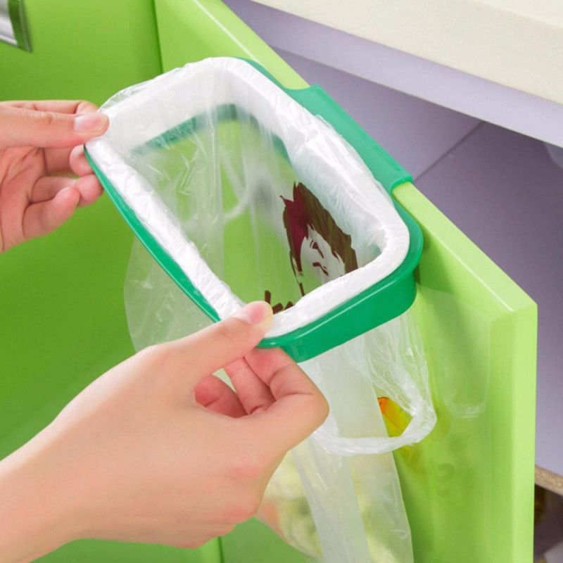 Lagring Kuggstång Kök Vägg Monterad Galge Enkel Sopor Korg Kuggstång Badrum Plast Väska Hållare