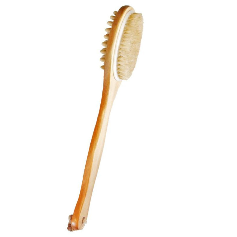 Naturlig Lång Trä Trä Kropp Borsta Massager Bad Dusch Tillbaka Spa Scrubber E2shopping