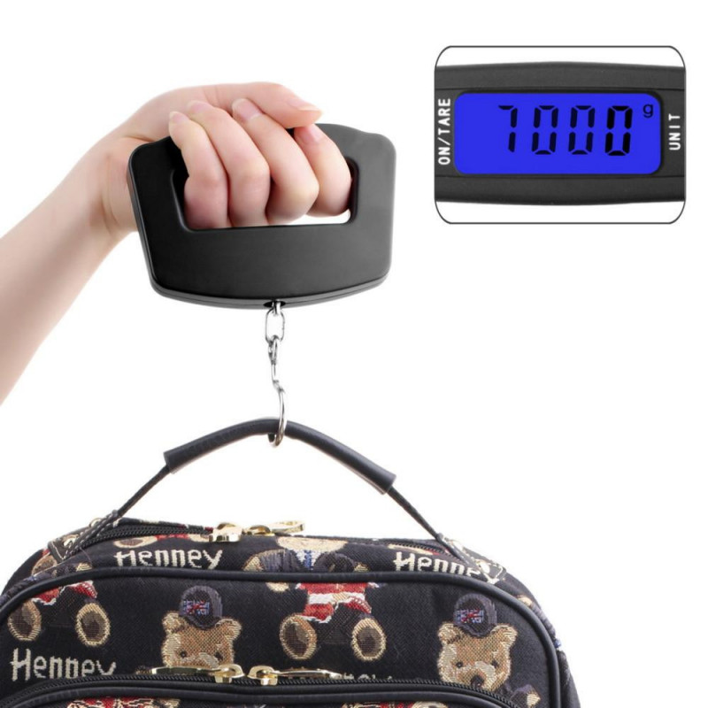 50kg 10g Lcd Skärm Digital Elektronisk Bärbar Hängande Bagage Vikt Bred Krok Skala Med Blå Bakgrundsbelysning