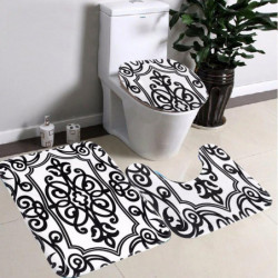 Badrum Halk Kontur Matta Uppsättning 3pcs Svart Vit Blanda Bad Piedestal Matta Lock Toalett Matta Sittplats