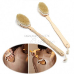 Naturlig Lång Trä Trä Kropp Borsta Massager Bad Dusch Tillbaka Spa Scrubber Hxp001