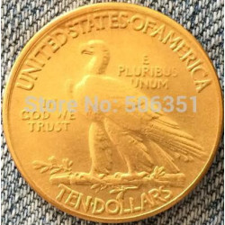 24 K Guld Pläterade 1933 Indisk Huvud $ 10 Guld Mynt Kopiera