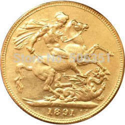 24 K Guld Pläterade Brittisk Mynt Kopiera 1891