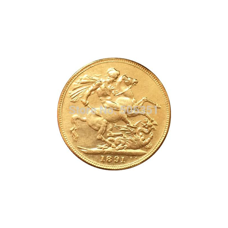 24 K Guld Pläterade Brittisk Mynt Kopiera 1891