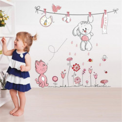 Söt Hänga Kläder Kanin Katt Avtagbar Mural Dagis Barnkammare Barn Bebis Barn Sovrum Dekor Själv Lim