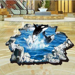 Mode 3d Konst Vägg Sticker Delfin Blå Hav Hav Barn Sovrum Mural Tapet Dekor