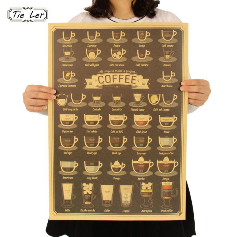 Slips Ler Kaffe Kopp Daquan Barer Kök Ritning Affisch Ydnad Årgång Affisch Retro Vägg Sticker 51