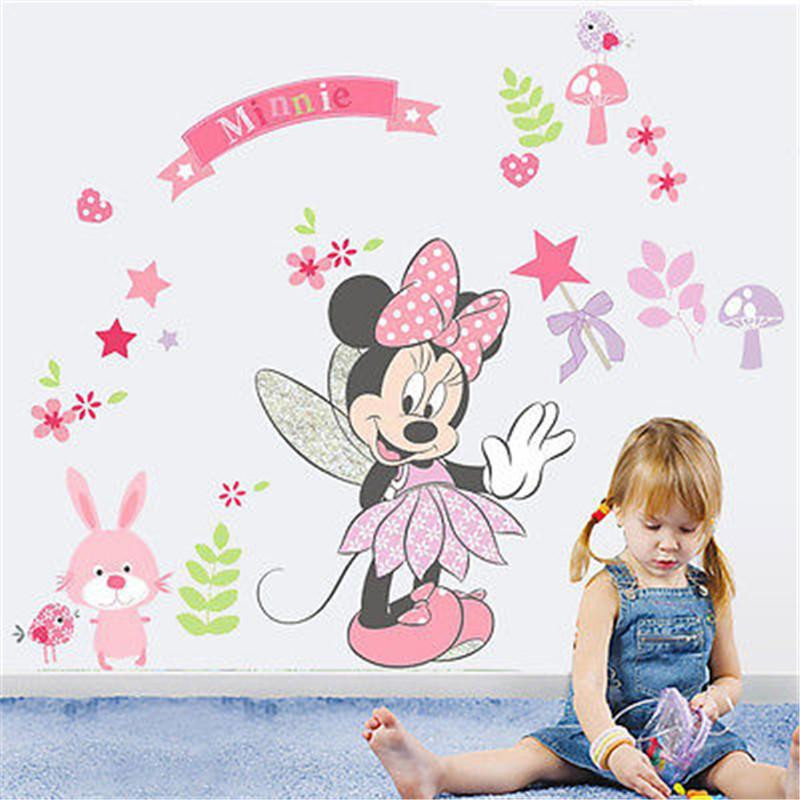 Tecknad Serie Skön Minnie Mus Vägg Dekaler Sticker Vil Mural Diy Flickor Sovrum Dekor