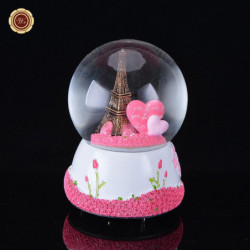 Paris Snö Klot Eiffel Torn Musik Låda W Rosa Hjärta Bröllop KÄrlek