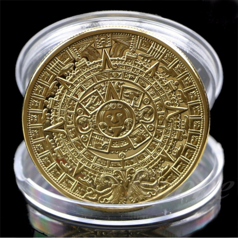 1 X Aztec Maya Kalender Souvenir Guld Plated Minnes Mynt Samling Hxp001
