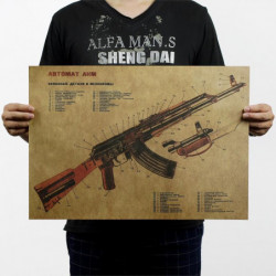Årgång Retro Ak47 Förbättrad Strukturera Design Papper Affisch 50 X 35cm Bar Vägg Dekoration P060