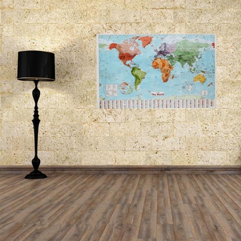 98 X 68cm Värld Karta Vattentät Stor Stor Karta Av De Värld Affisch Med Land Flaggor