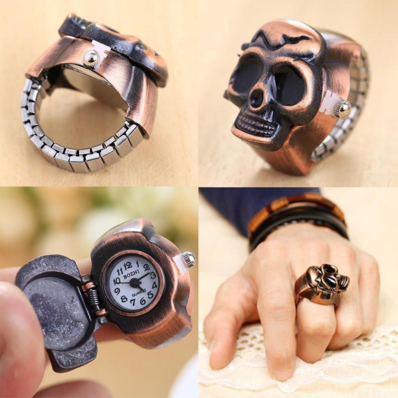 Unisex Finger Ringa Kolla På Årgång Mussla Kolla På Pirat Skalle Design Retro Flip Kvinna Antik Mode