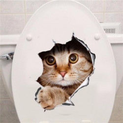 Katt Levande 3d Hål Se Vägg Sticker Badrum Toalett Dekorationer Barn Kök Hem Dekor Dekal Mural Djur