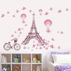 Romantisk Eiffel Torn Vägg Klistermärken Dekaler Levande Rum Sovrum Dekoration Cykel Blomma Luft Ballong