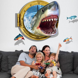 3d Vägg Sticker Tecknad Serie Haj Djur W86 X H61cm Hem Dekor Vägg Konst För Barn Rum Levande Rum Dekorativ
