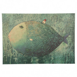 1 Pcs Årgång Stor Fisk Små Hus Tecknad Serie Illustration Kraft Papper Affisch Sovrum Ydnad Vägg