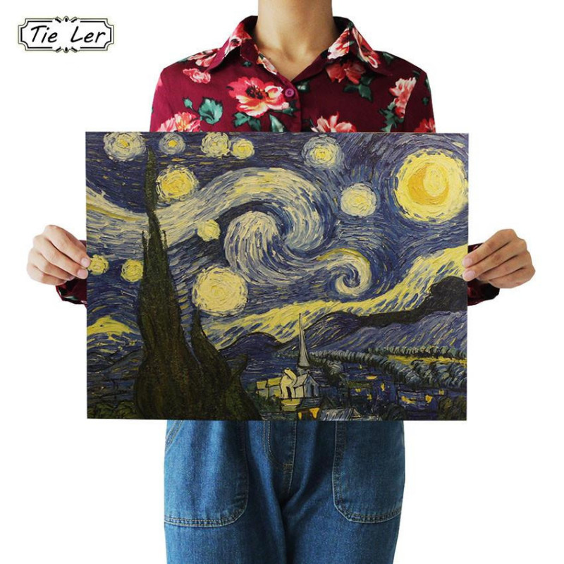 Slips Ler Imessionist Mästerverk Målning Starry Himmel Affisch Papper Ydnad Vägg Sticker Papper Hantverk