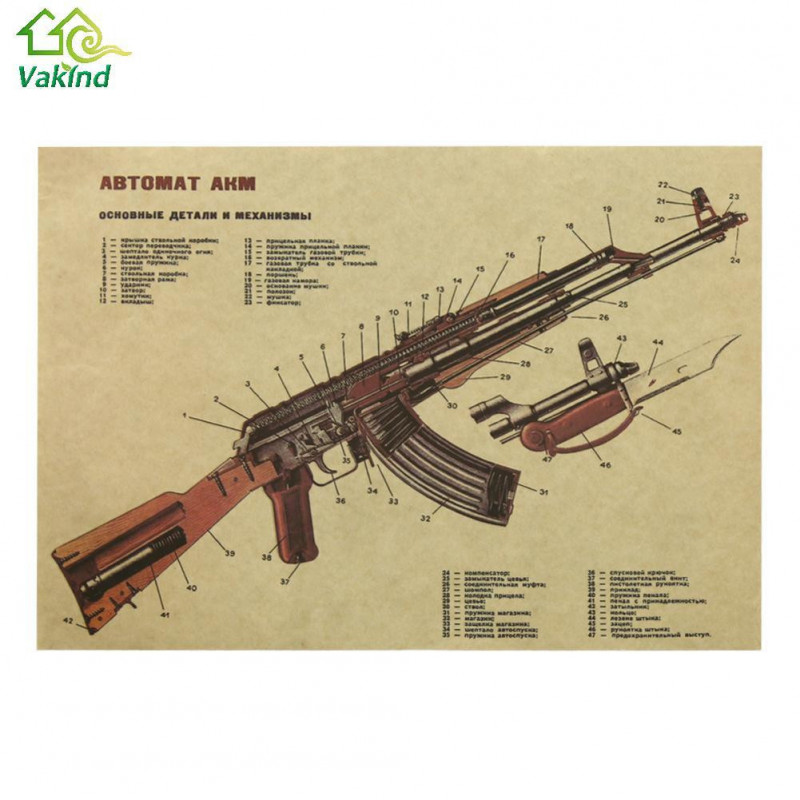 50 X 35cm Vägg Sticker Årgång Retro Ak47 Förbättrad Strukturera Design Papper Affisch Bar Vägg