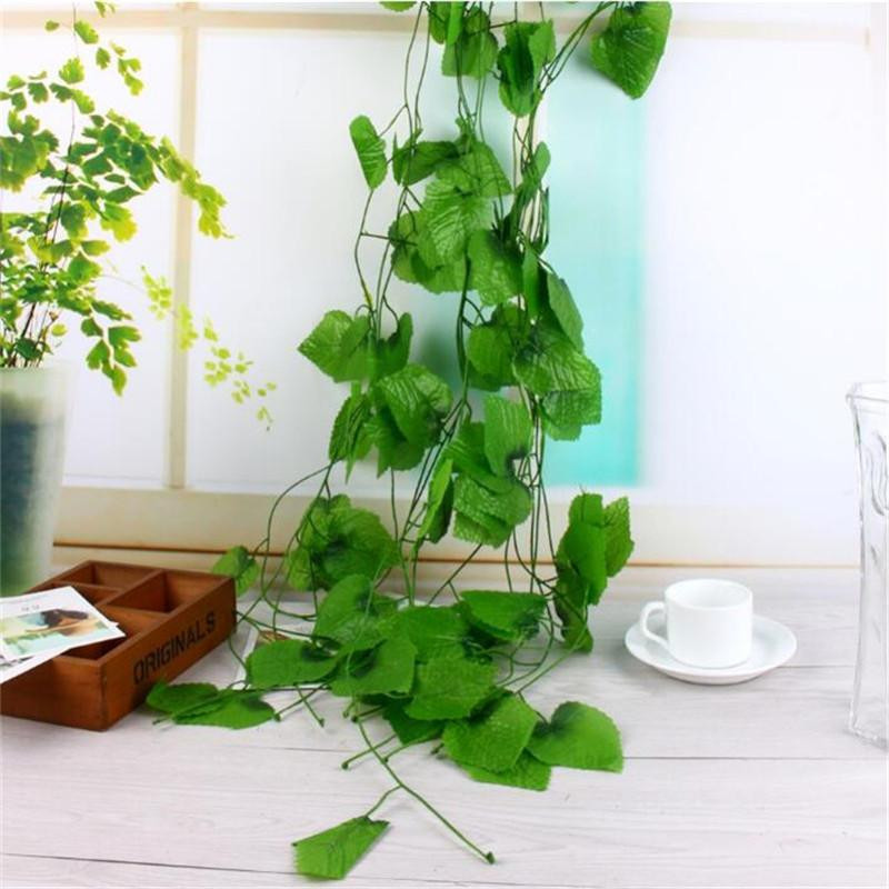 Artificiell Växter Grön Druva Vin 2 2m Grön Löv Falsk Växt Plast Simulering Blommor Vines För Gård