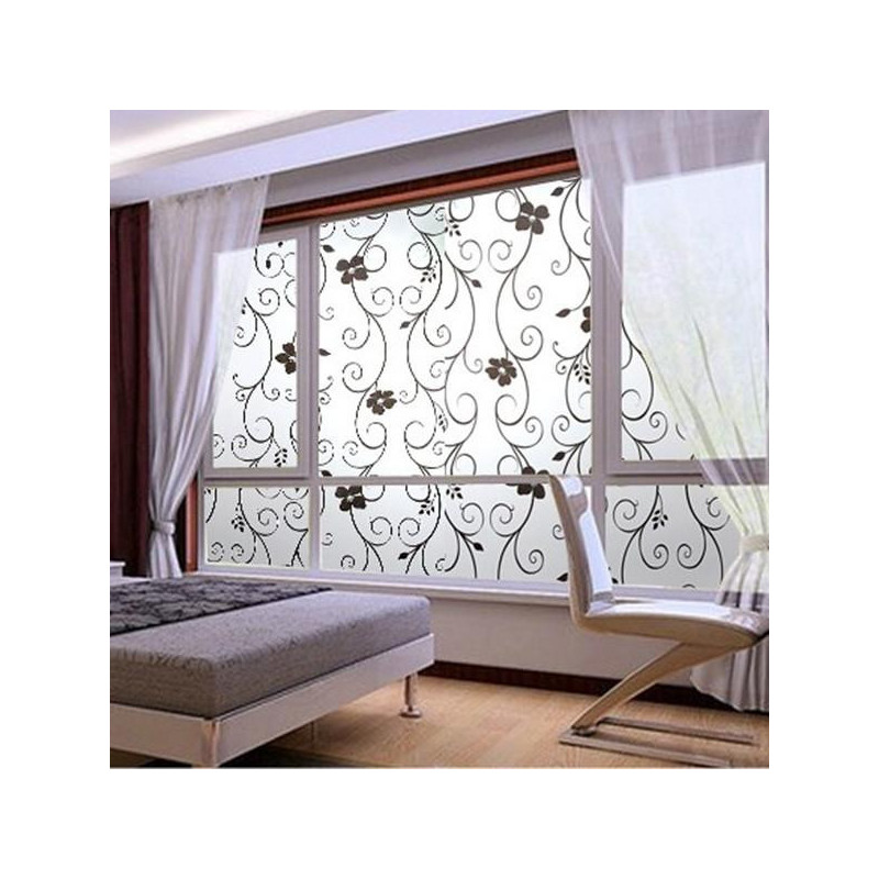 Ljuv 45x100cm Matt Integritet Omslag Glas Fönster Svart Blommig Blomma Sticker Filma Kontor Dekor