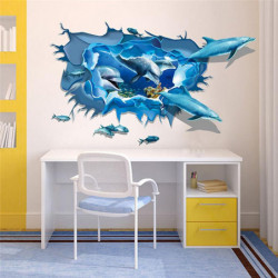 60 X 90cm 3d Under Hav Värld Vägg Dekal Badrum Barn Rum Dekor Delfin Fastklibbning Affisch Pvc Avtagbar