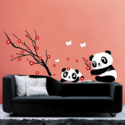 Två Härlig Bebis Panda Vägg Sticker Hem Dekorationpanda Och Körsbär Blomma Träd