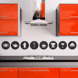 8pcs Söt Kök Dekorativ Piktogram Cirkel Matlagning Verktyg Vil Diy Vägg Sticker Kök Lim Mural Dekal