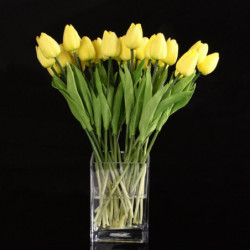 Tfbc 10 St Gul Latex Tulpan Blomma Med Löv För Bröllop Dekorera