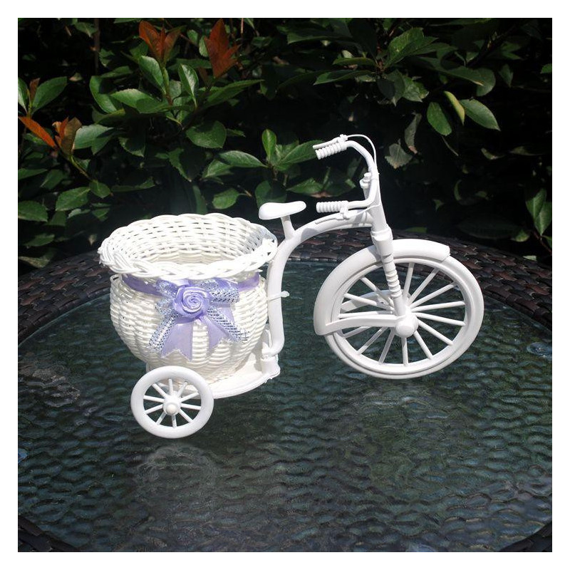 1 St Pvc Vit Trehjuling Cykel Design Blomma Korg Behållare För Blomma Växt Hem Weddding Dekoration