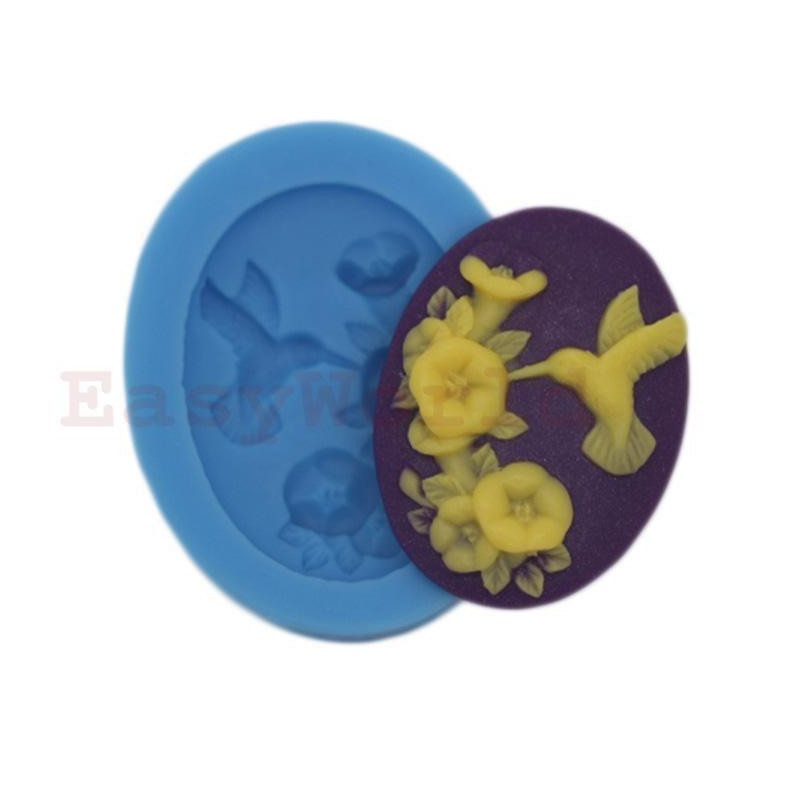 Fågel Picka Blommor Cabochon Silikon Forma För Harts Smycken 39x29mm Cameo