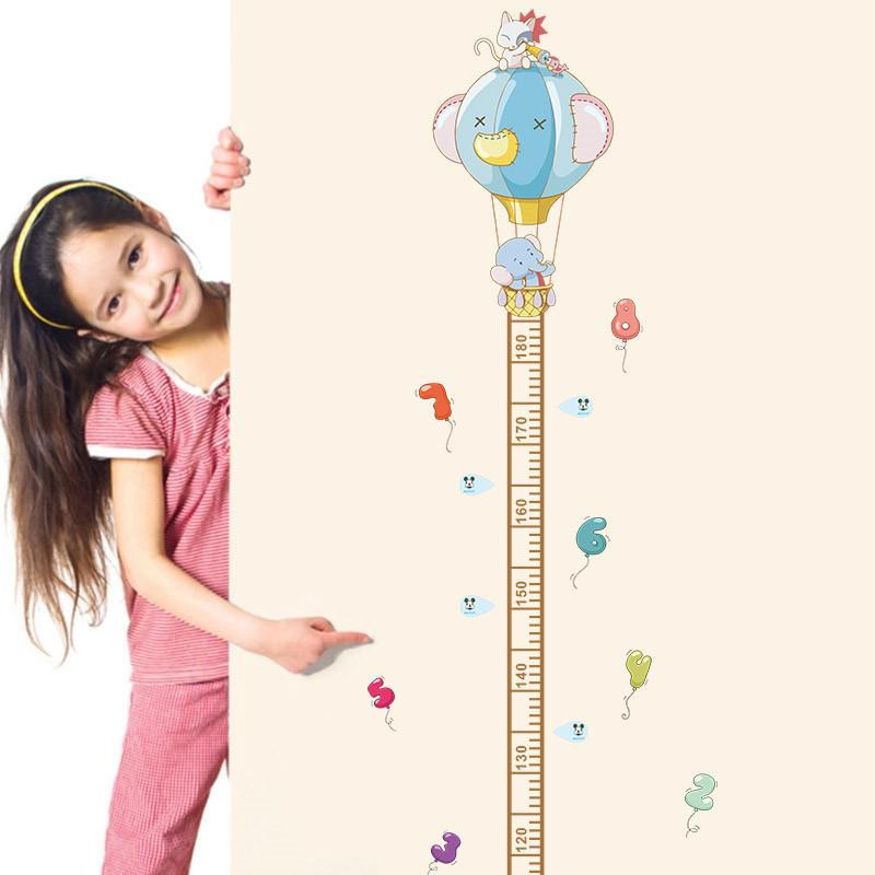 Söt Barn Unge Höjd Mått Tillväxt Diagram Vägg Sticker Tecknad Serie Djur Luft Ballong Vägg Dekaler
