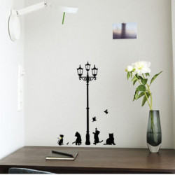 1 Pcs Katt Vägg Sticker Lampa Och Fjärilar Klistermärken Dekor Dekaler För Väggar Vil Avtagbar Dekal