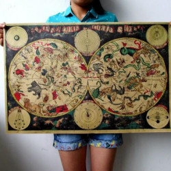 Stor Årgång Stil Retro Papper Affisch 1680 Gammal Zodiaken Konstellation Karta