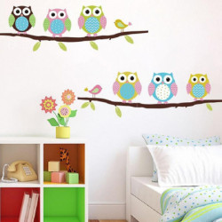 Söt Diy Avtagbar Färgrik Sex Owls Fågel Gren Dekal Pvc Vägg Mural Sticker Affisch Hem Rum Dekor