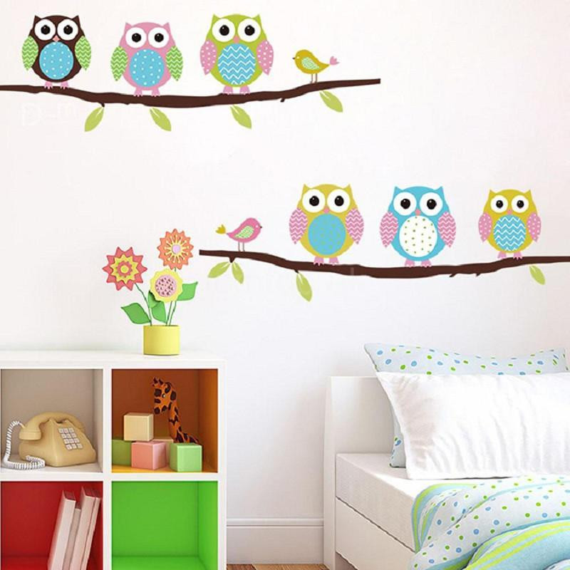 Söt Diy Avtagbar Färgrik Sex Owls Fågel Gren Dekal Pvc Vägg Mural Sticker Affisch Hem Rum Dekor