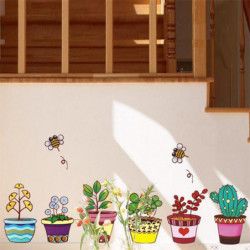 Pott Växt Blomma Fjäril Natur Härlig Fönster Handdrawing Vil Vägg Sticker Pvc Dekor Dekoration Diy