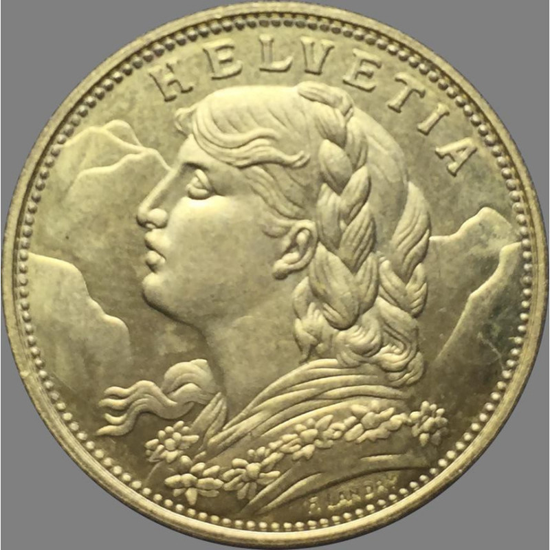 Schweizisk 20 Franc Guld 1897 B Mässing Kopia Mynt