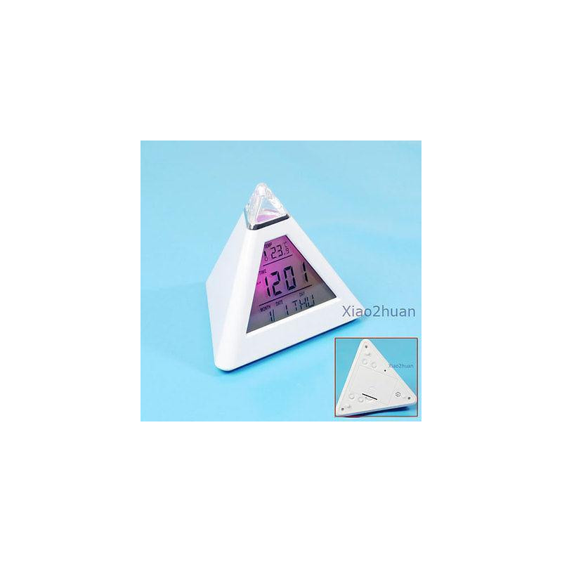 7 Led Byta Färger Pyramid Lcd Digital Snooze Larm Klocka Tid Data Vecka Temperatur Termometer C F Timme