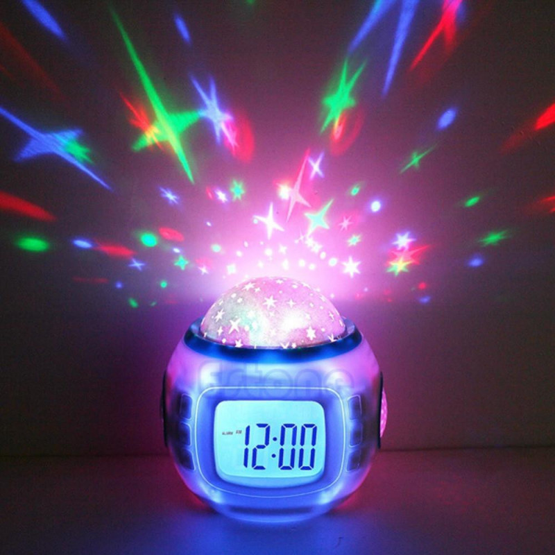 Himmel Stjärna Barn Bebis Rum Natt Ljus Ojektor Lampa Sovrum Musik Larm Klocka Hxp001