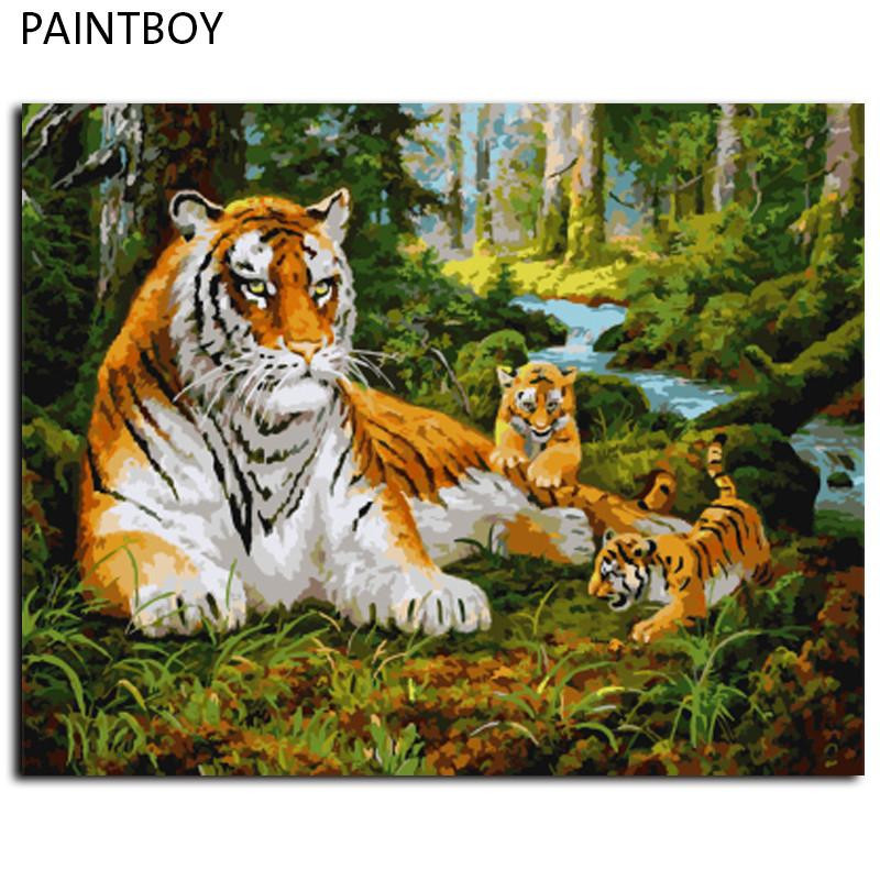 Ramlösa Målning Av Tal Djur Tiger Diy Olja Målning På Cnvvas Hem Dekor För Levande Rum G 40 X 50m