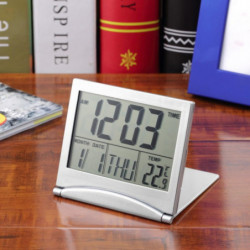 1 St Kalender Larm Klocka Visa Datum Tid Temperatur Foldbale Mini Skrivbord Digital Lcd Termometer Omslag