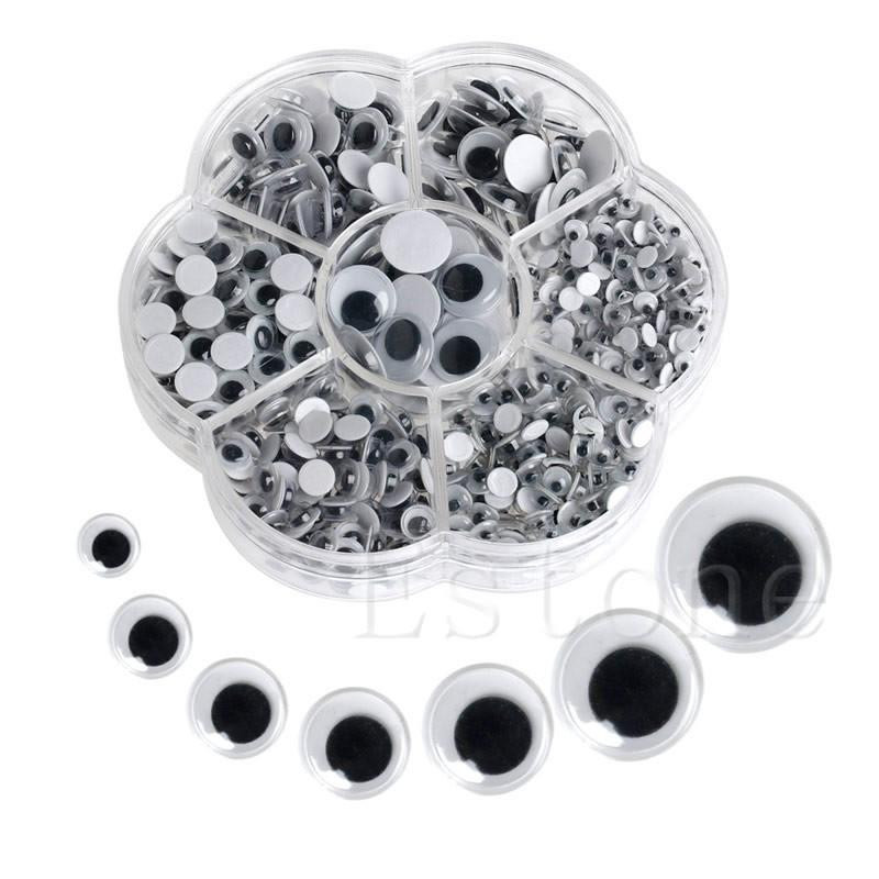 700pcs Låda 4mm 5mm 6mm 7mm 8mm 10mm 12mm 7 Storlekar Diy Runda Självhäftande Wiggly Googly Ögon