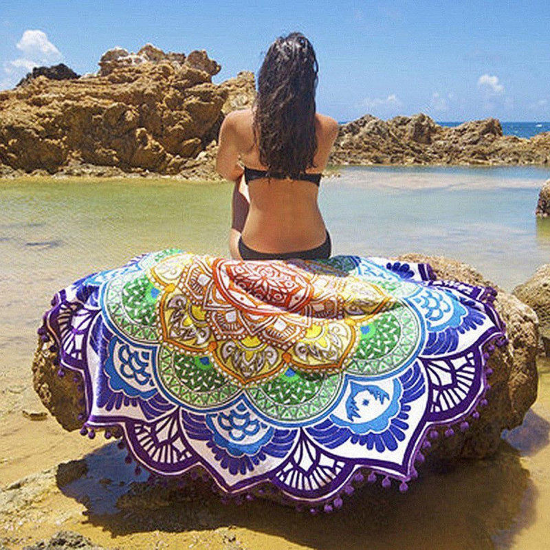 Bohemisk Mandala Tofs Strand Runda Gobeläng Hippie Kasta Roundie Yoga Matta Handduk