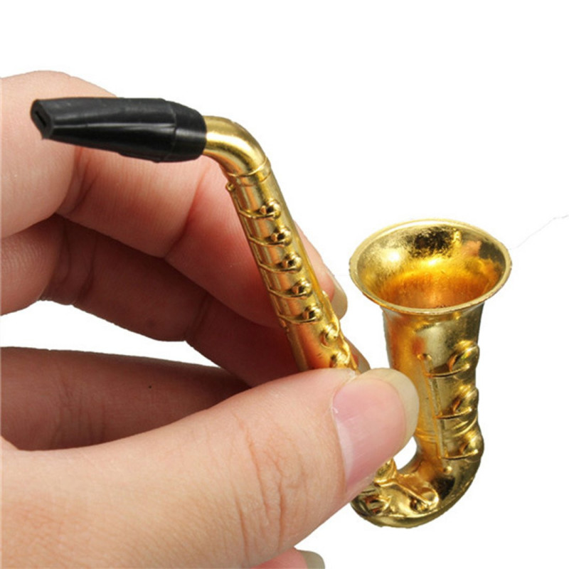 Stor Mini Saxofon Rök Metall Rör Bärbar Kreativ Rökning Rör Ört Rök Verktyg