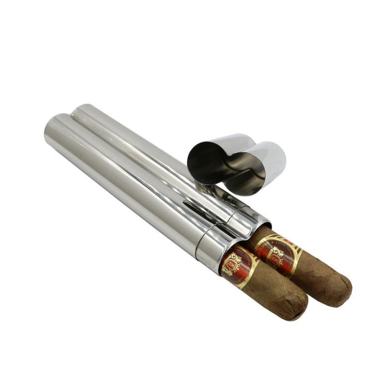 Jiujiu Kvalitet 304 Rost Stål Två Cigarrer Rör Låda Spegel Polerad Bärbar Cigarr Tillbehör Och