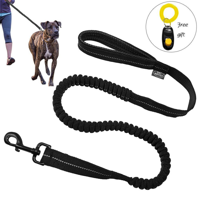 Reflekterande Söm Bungee Hund Koppel Elastisk Hund Walkingtraining Leda Med Clicker Svart
