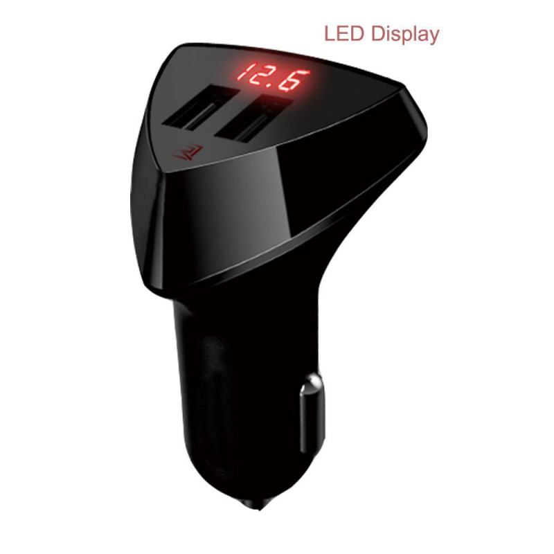 Universell Bil Laddare Adapter Lcd Digital Visa Celsius Spänning Dubbel Usb Likström 5v 3 1a Telefon